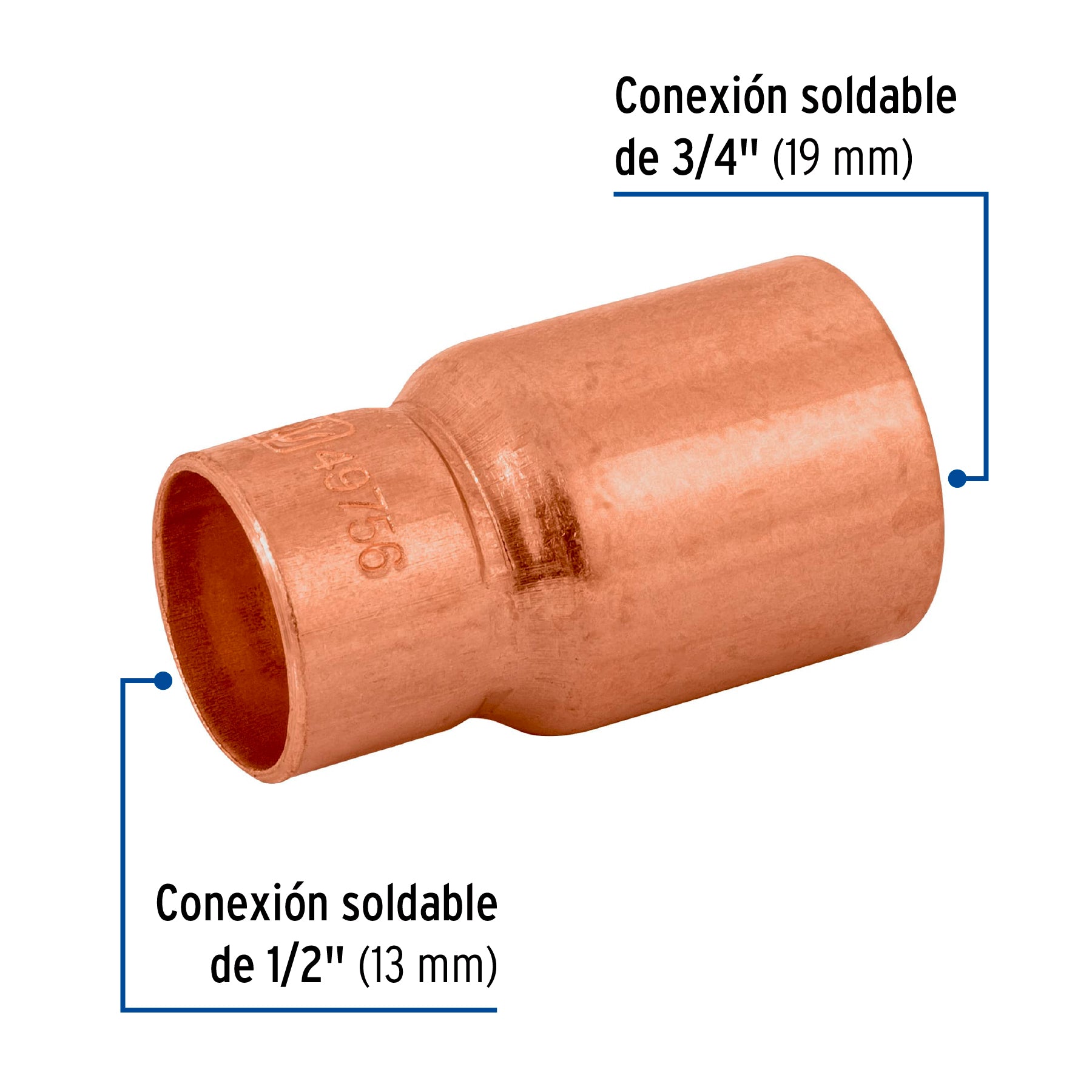 Cople reducción bushing cobre 3/4'x 1/2', Foset CC-231 49756 MM00