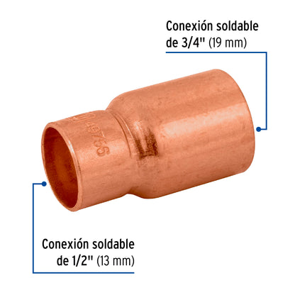 Cople reducción bushing cobre 3/4'x 1/2', Foset CC-231 49756 MM00