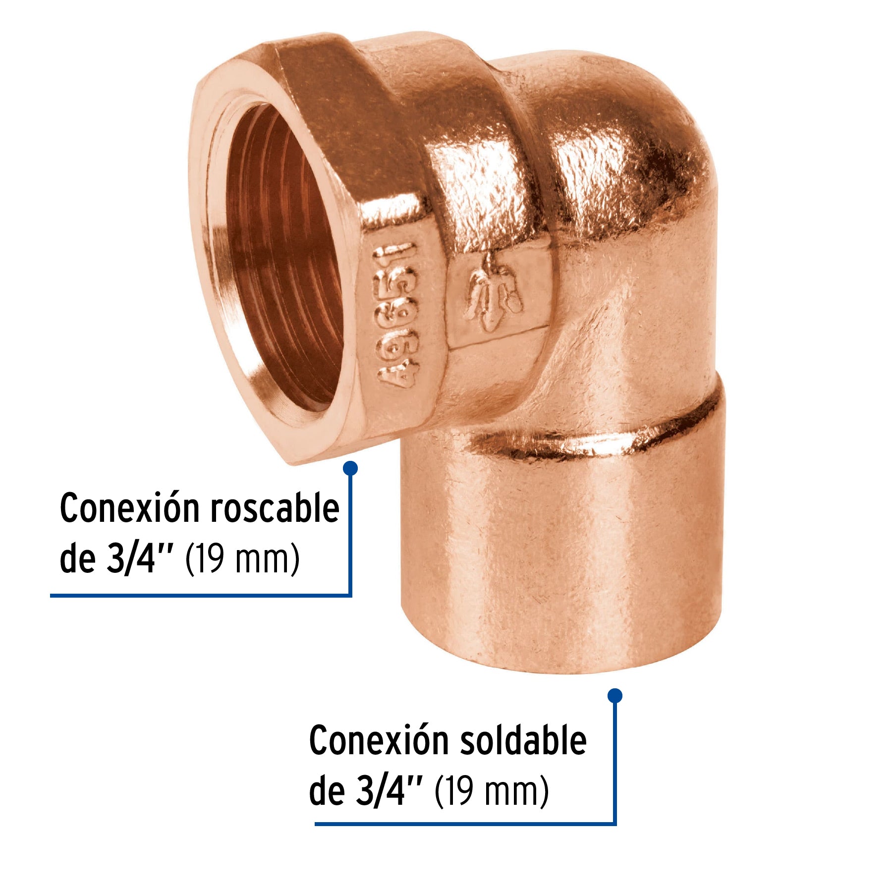 Codo 90° de cobre, rosca interior 3/4', Foset CC-502 49651 MM00