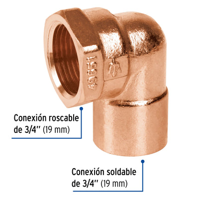 Codo 90° de cobre, rosca interior 3/4', Foset CC-502 49651 MM00