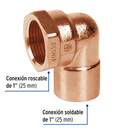 Codo 90° de cobre, rosca interior 1', Foset CC-503 49652 MM00