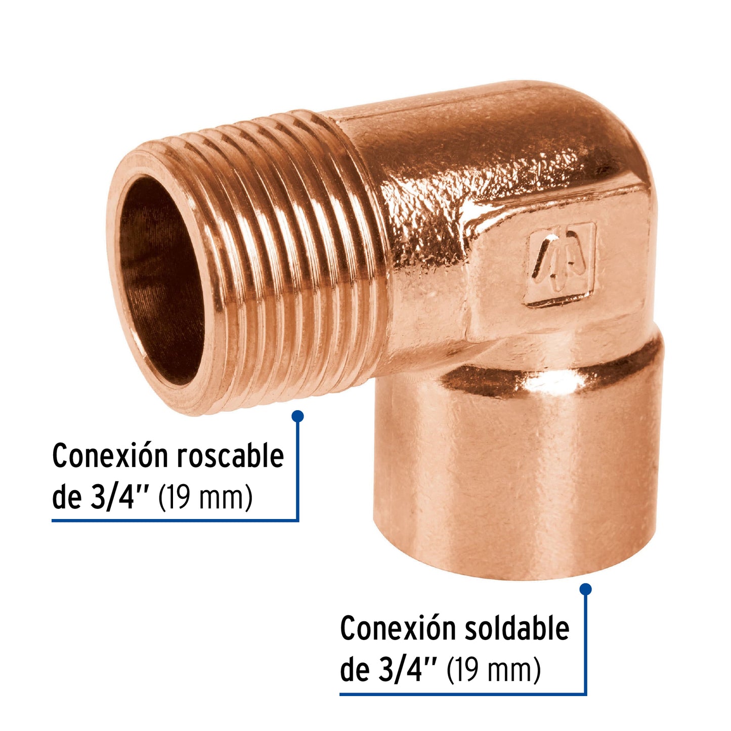 Codo 90° de cobre, rosca exterior 3/4', Foset CC-512 49648 MM00