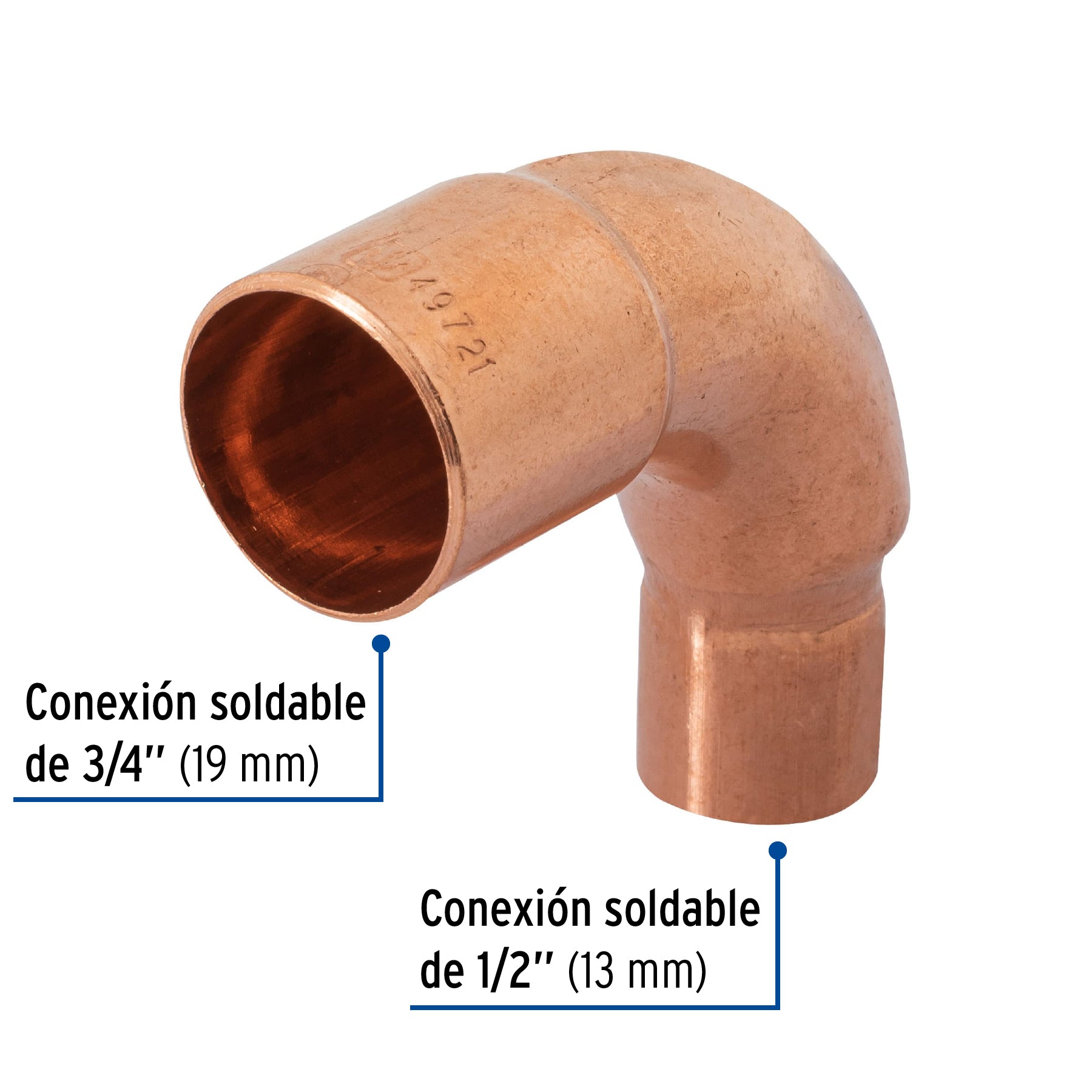 Codo 90° reducción de cobre de 3/4' x 1/2', Foset CC-521 49721 MM00