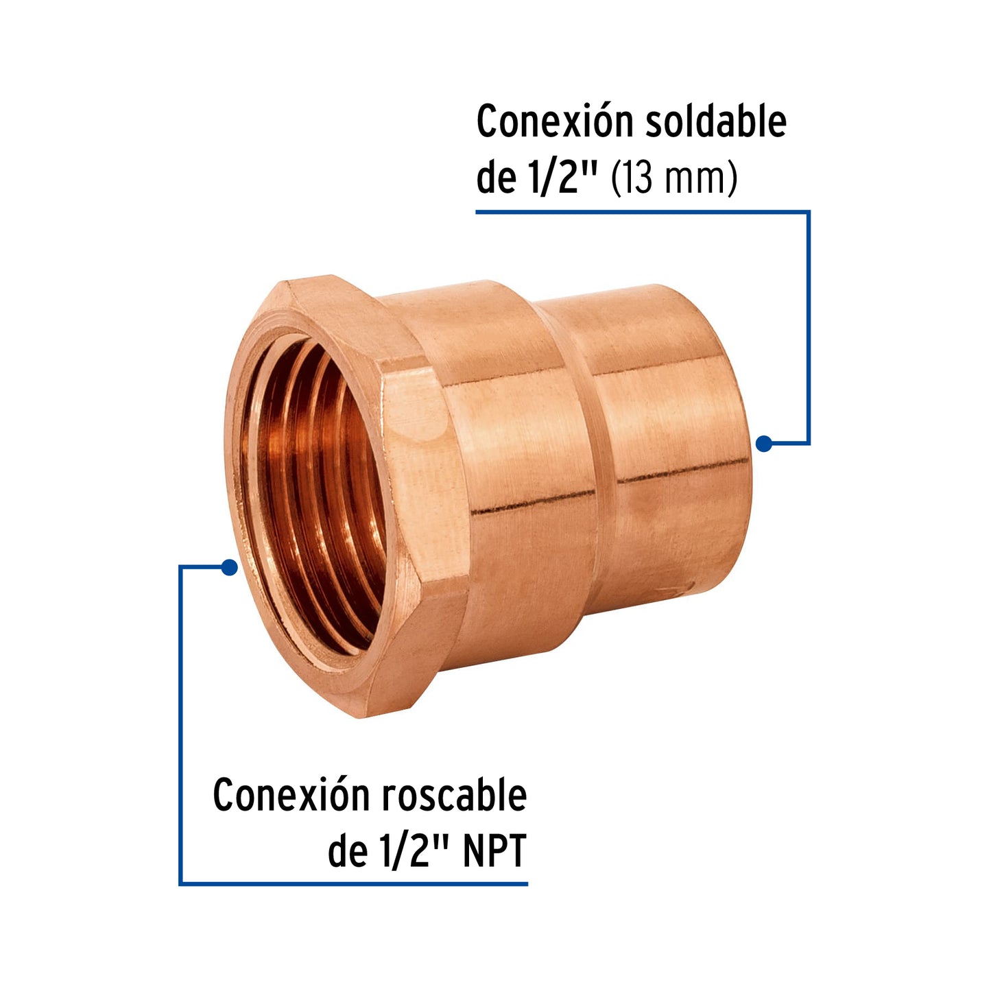 Conector de cobre, rosca interior 1/2', Foset CC-601 49656 MM00