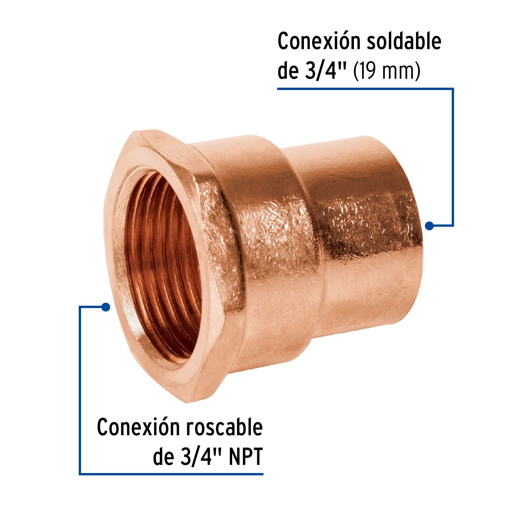 Conector de cobre, rosca interior 3/4', Foset CC-602 49657 MM00