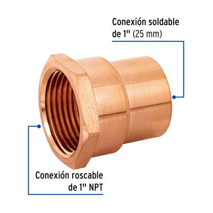 Conector de cobre, rosca interior 1', Foset CC-603 49658 MM00