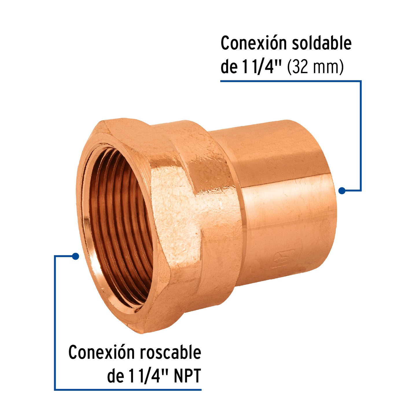 Conector de cobre, rosca interior 1-1/4', Foset CC-604 48898 MM00