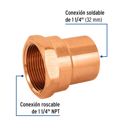 Conector de cobre, rosca interior 1-1/4', Foset CC-604 48898 MM00