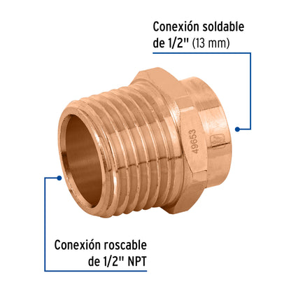 Conector de cobre, rosca exterior 1/2', Foset CC-611 49653 MM00