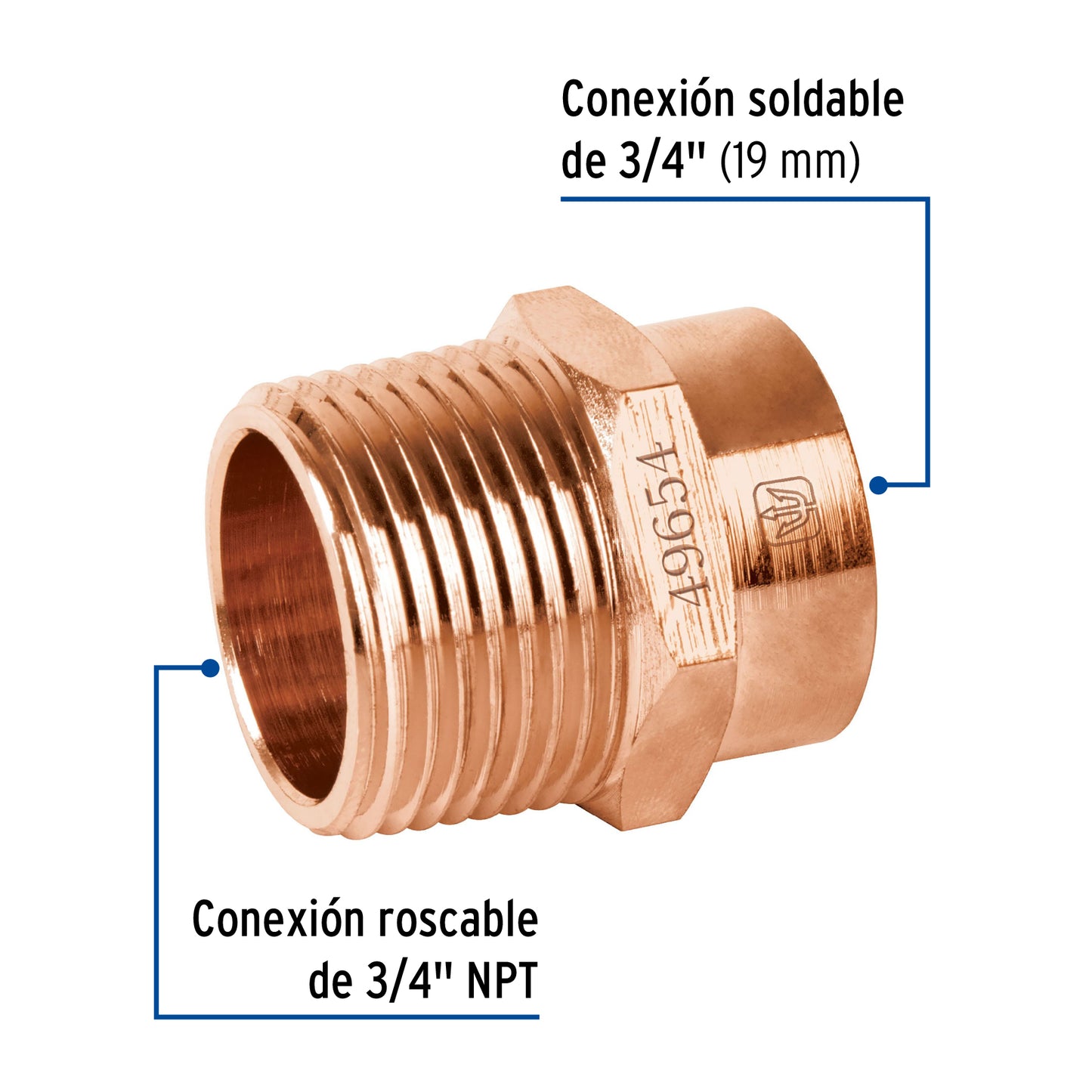 Conector de cobre, rosca exterior 3/4', Foset CC-612 49654 MM00