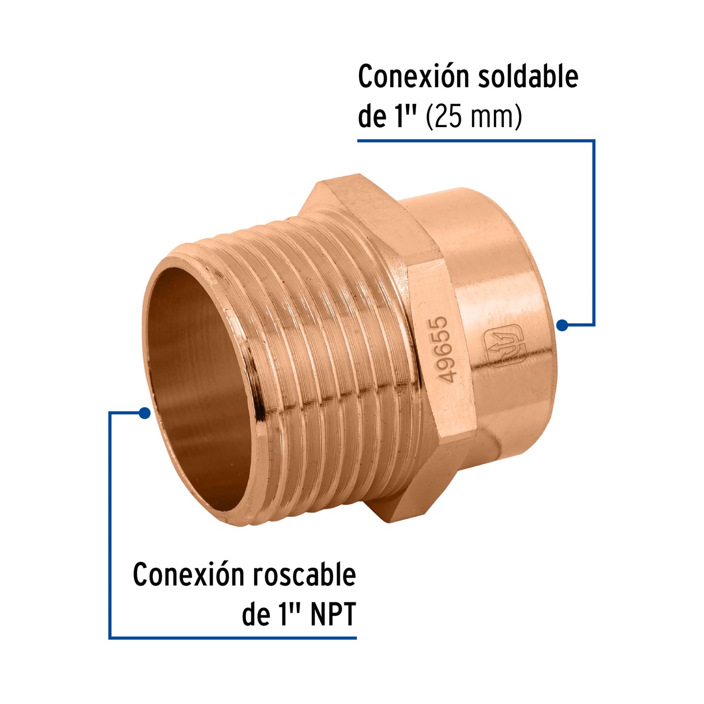 Conector de cobre, rosca exterior 1', Foset CC-613 49655 MM00