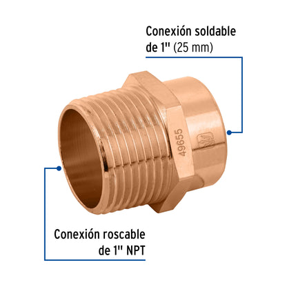 Conector de cobre, rosca exterior 1', Foset CC-613 49655 MM00