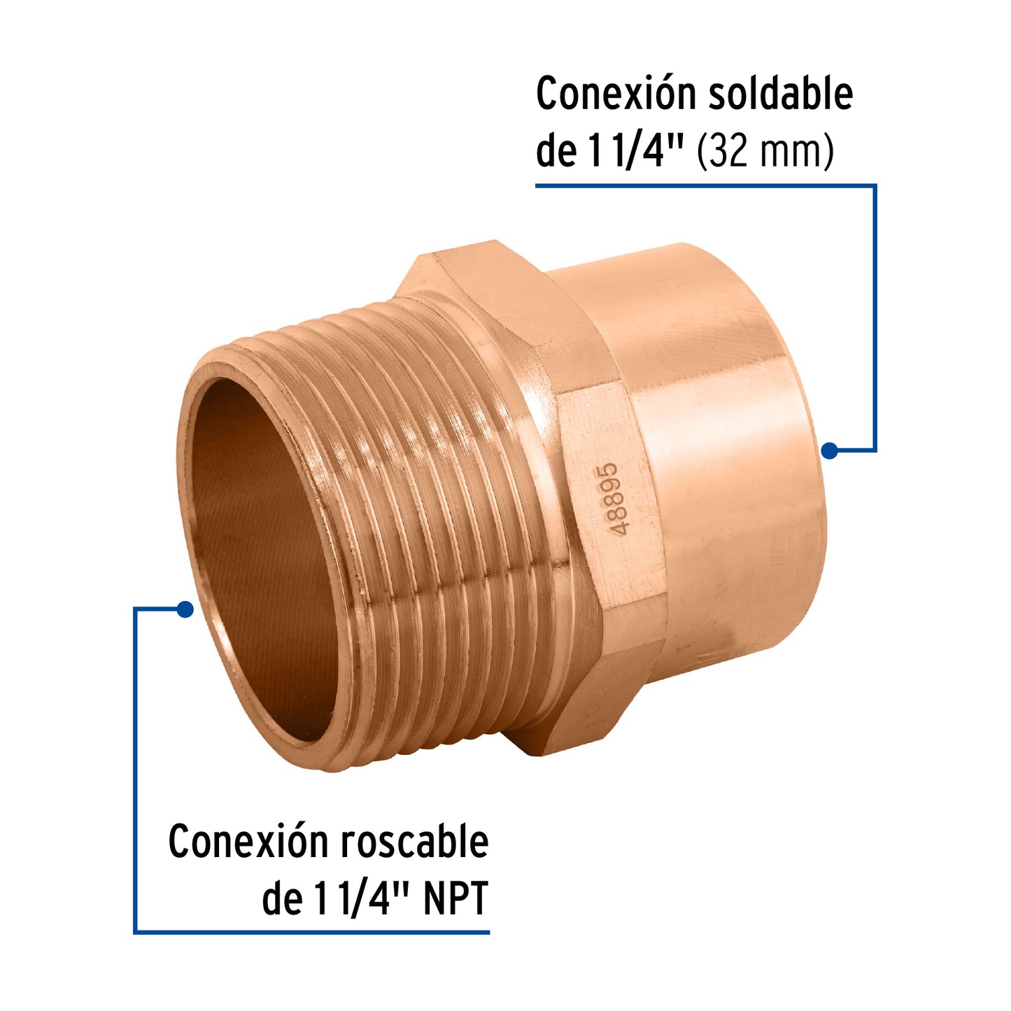 Conector de cobre, rosca exterior 1-1/4', Foset CC-614 48895 MM00