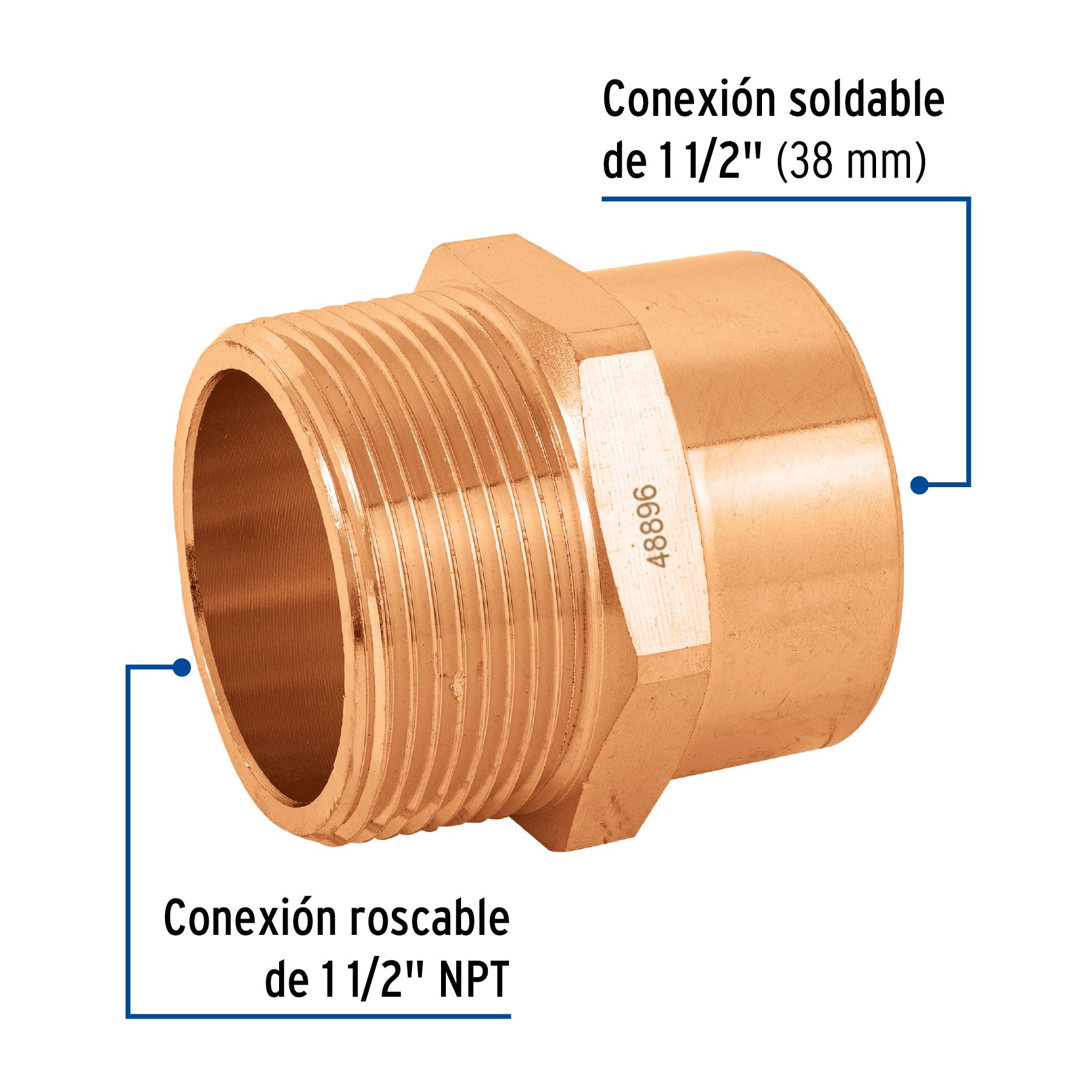 Conector de cobre, rosca exterior 1-1/2', Foset CC-615 48896 MM00