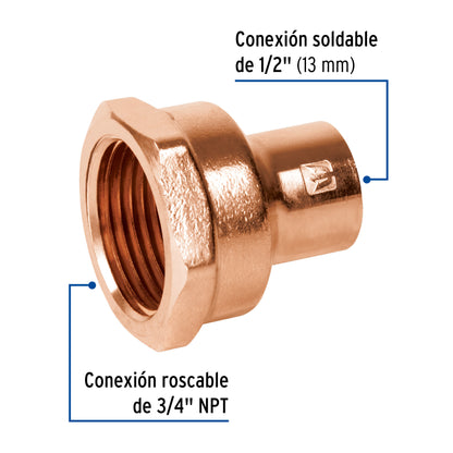 Conector reducido hembra 1/2 x 3/4', Foset CC-621 48880 MM00