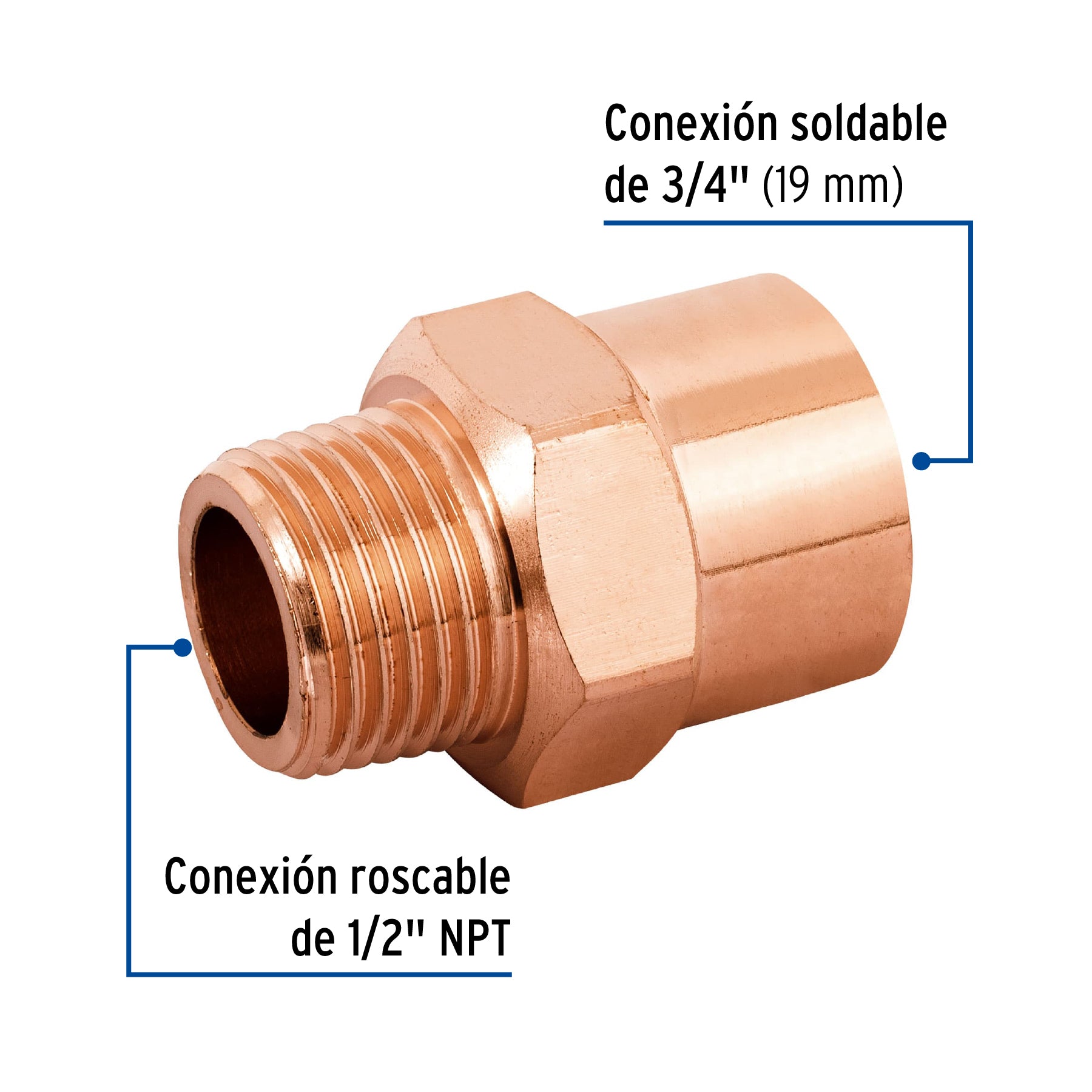 Conector reducido macho 1/2 x 3/4', Foset CC-631 48878 MM00