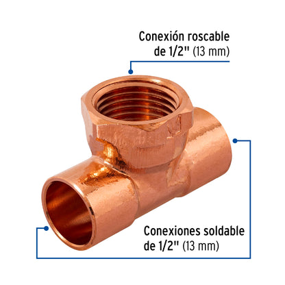 Tee de cobre rosca central 1/2', Foset CC-701 48885 MM00