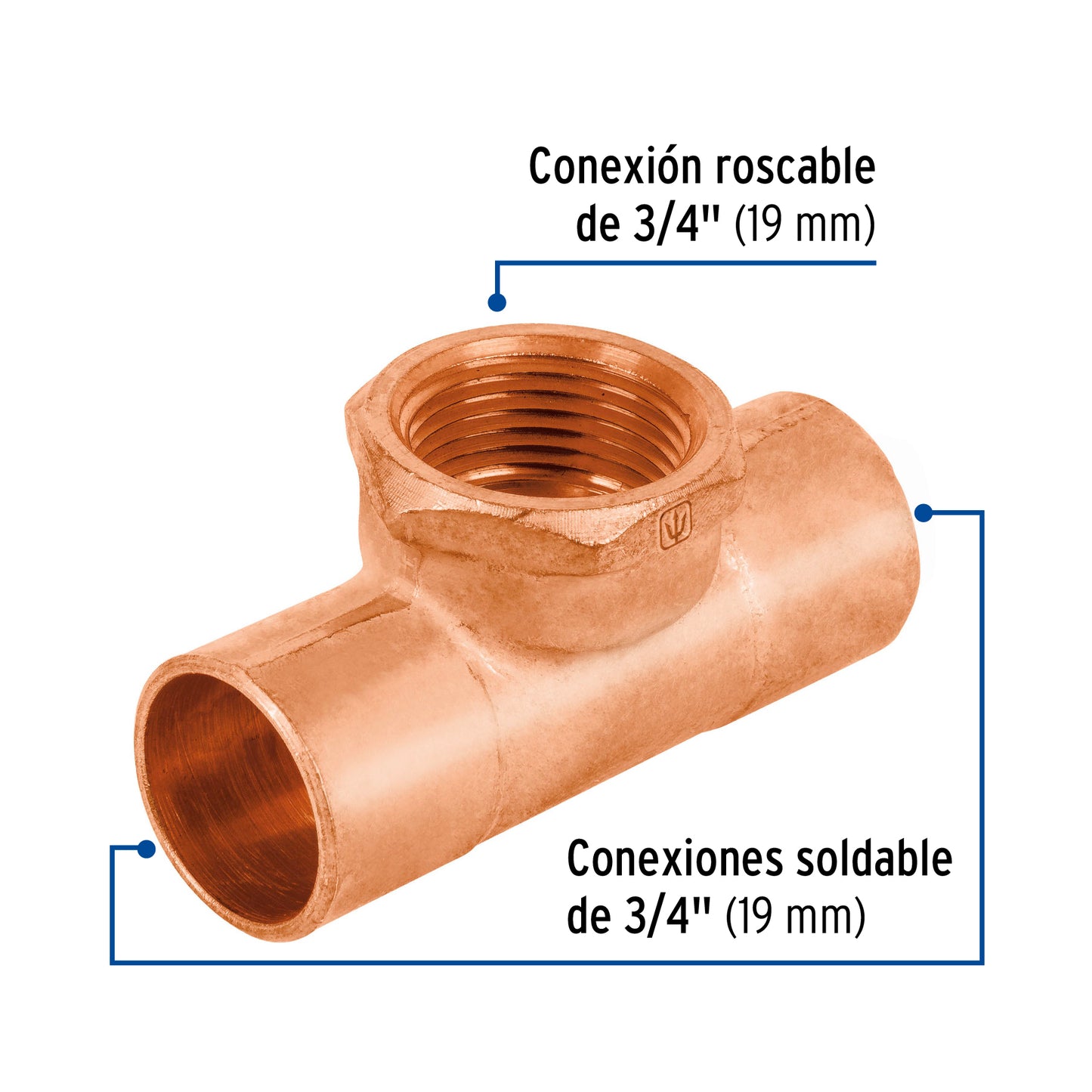 Tee de cobre rosca central 3/4', Foset CC-702 48886 MM00