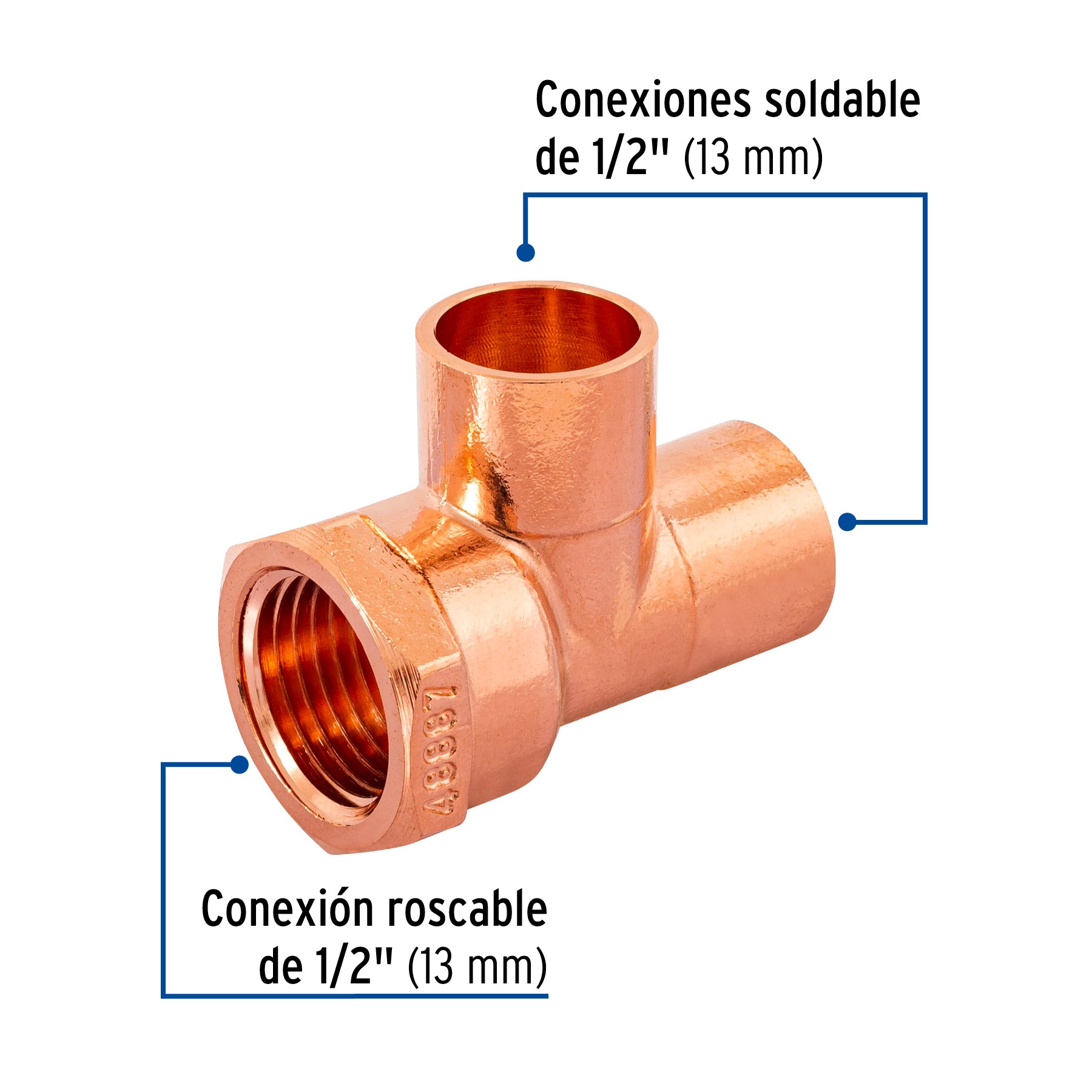 Tee de cobre rosca lateral 1/2', Foset CC-711 48887 MM00