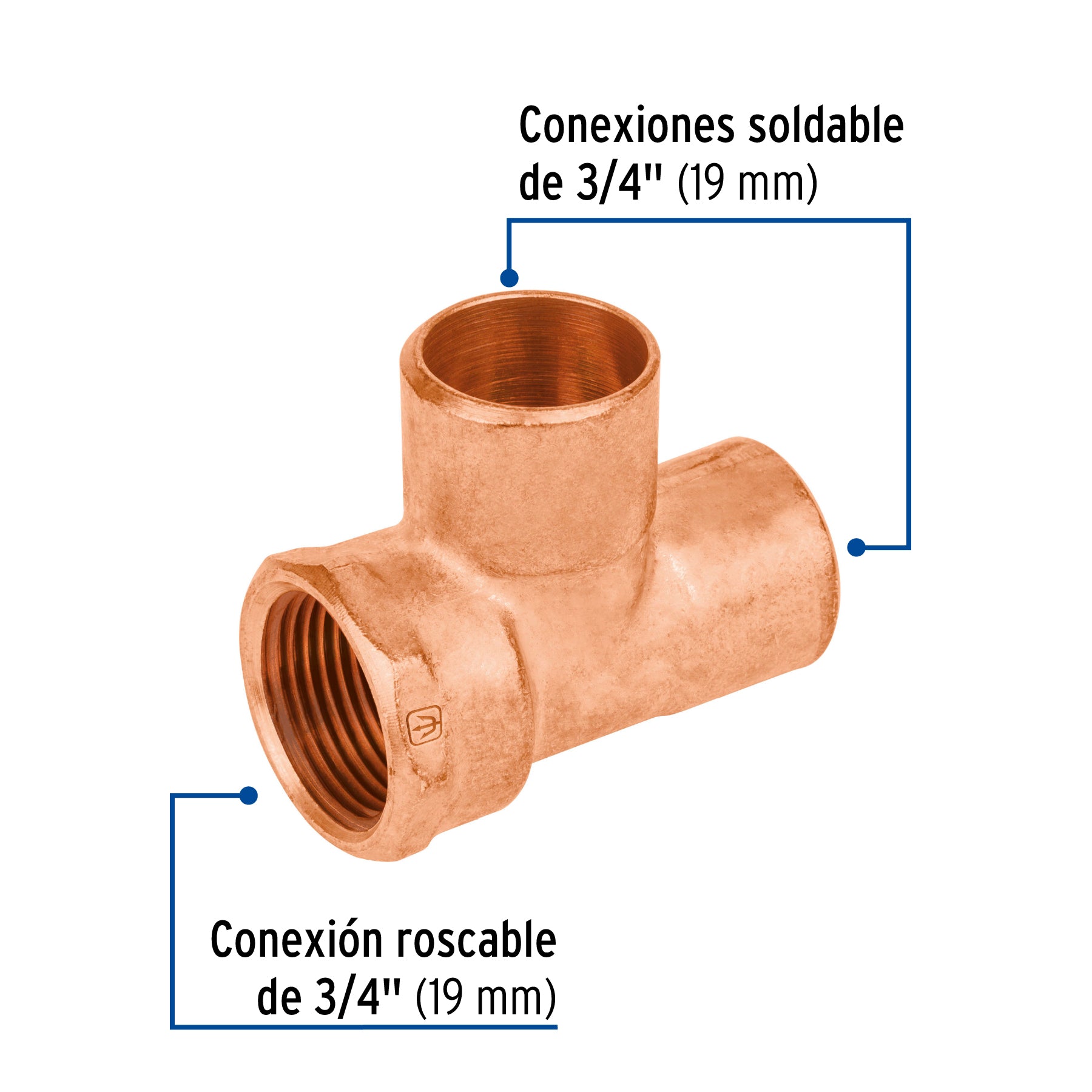 Tee de cobre rosca lateral 3/4', Foset CC-712 48888 MM00