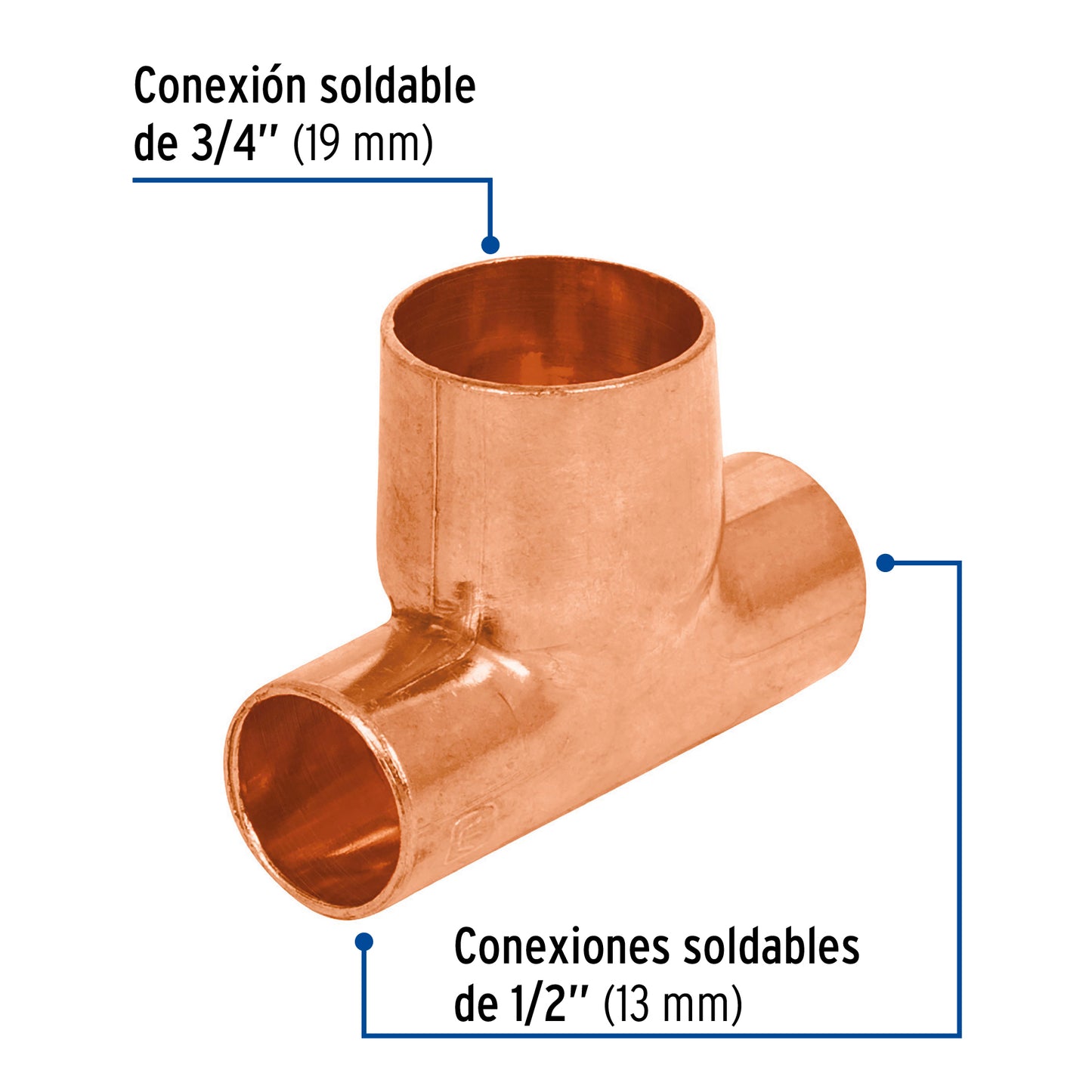 Tee reducida de cobre 1/2' x 1/2' x 3/4', Foset CC-721 49741 MM00