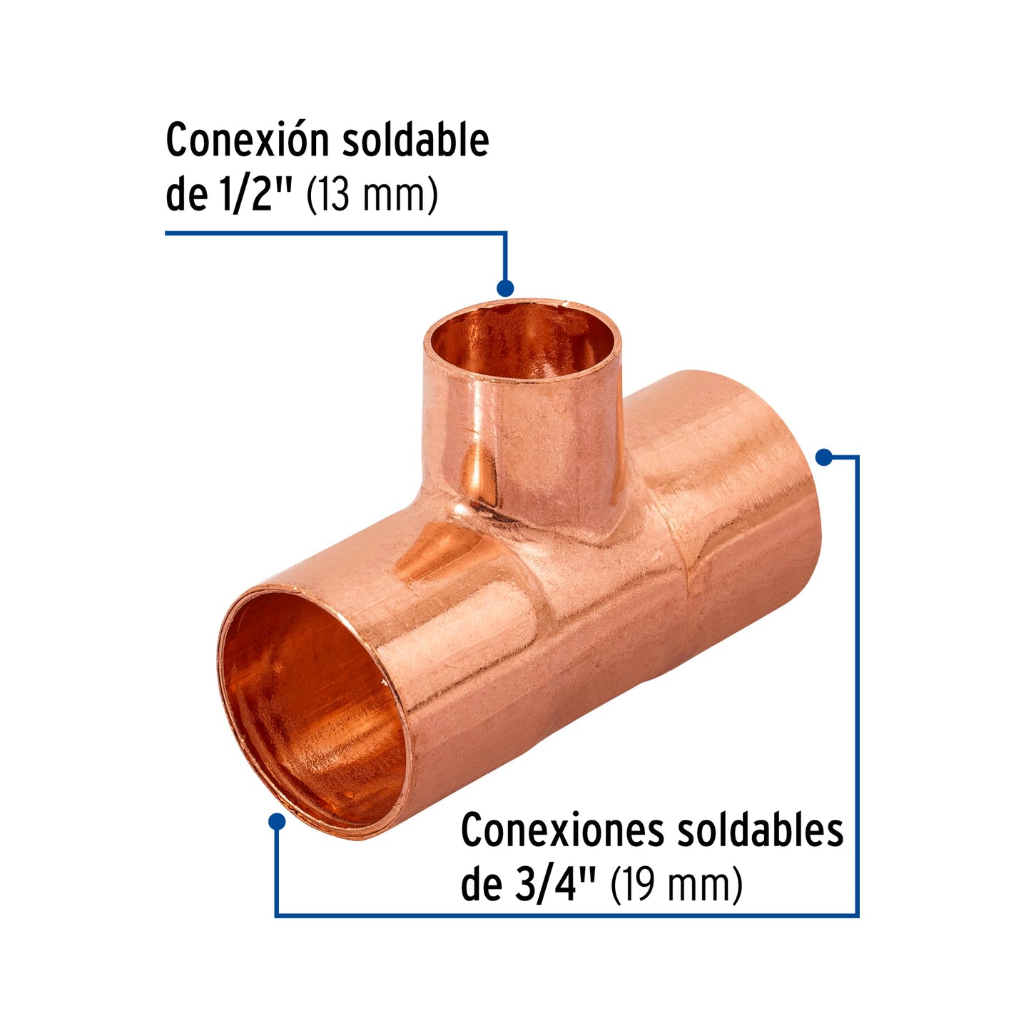 Tee reducida de cobre 3/4' x 3/4' x 1/2', Foset CC-724 49744 MM00