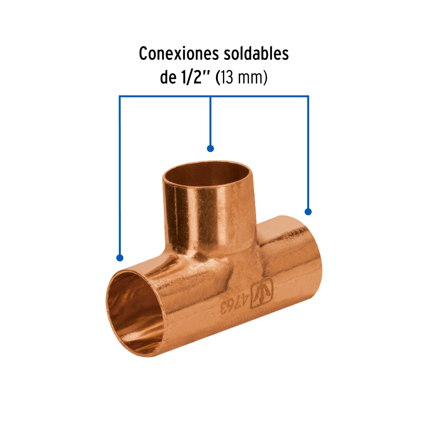 Tee de cobre sencilla de 1/2', Foset Basic CC-761B 47637 MM1