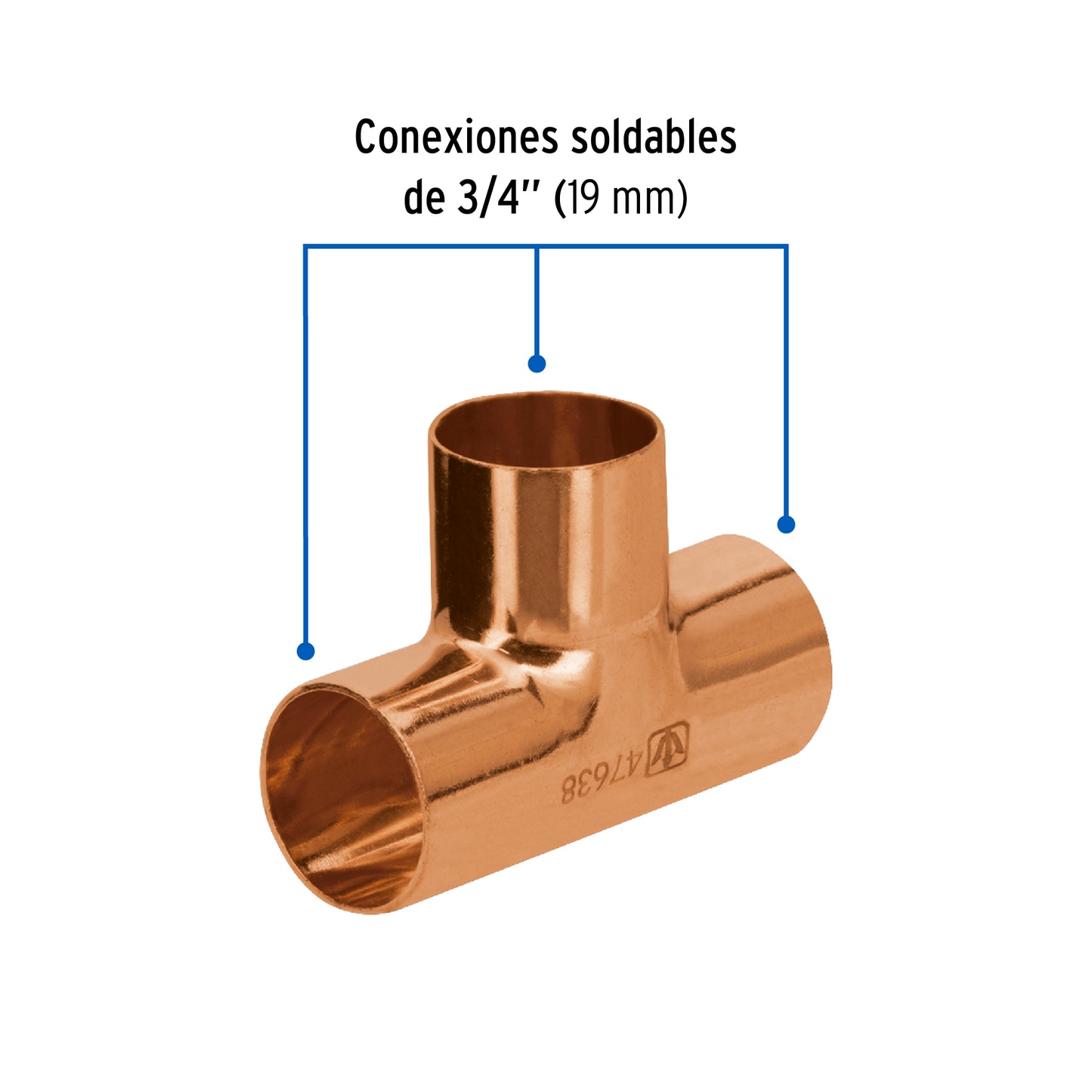 Tee de cobre sencilla de 3/4', Foset Basic CC-762B 47638 MM1