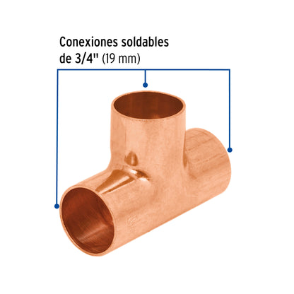 Tee sencilla de cobre 3/4', Foset CC-762 49736 MM1