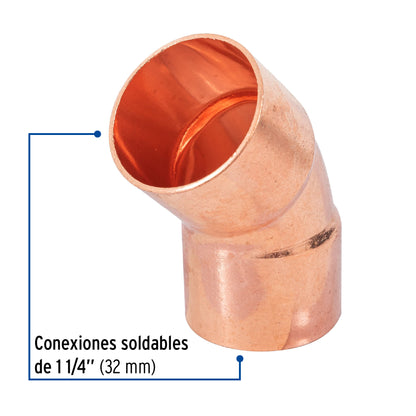 Codo 45° de cobre 1-1/4', Foset CC-864 48860 MM00