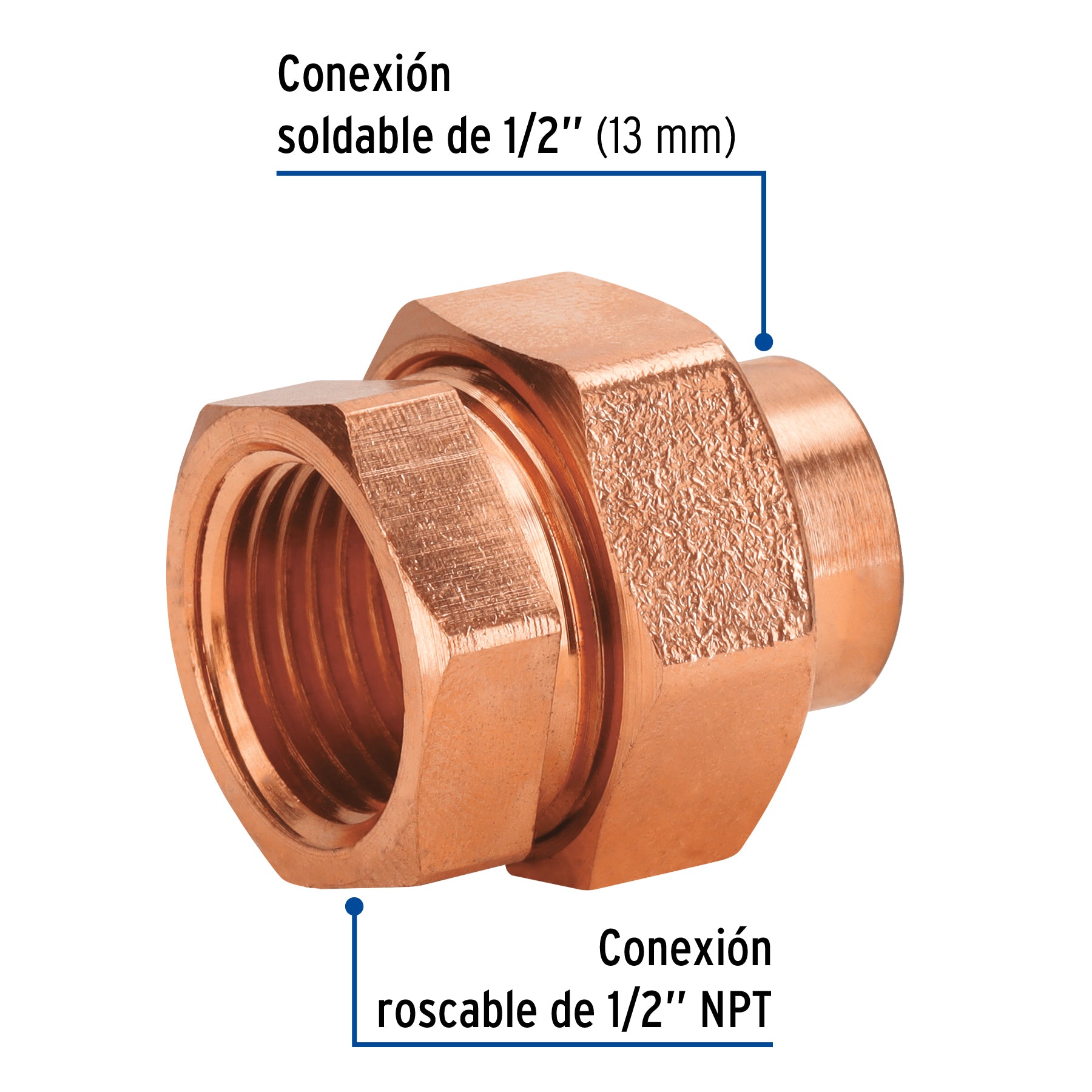 Tuerca unión latón cobrizado 1/2' rosca interior, Foset CC-981 48882 MM00