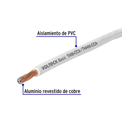 Rollo de 100 metros de cable THW CCA 10 AWG blanco, Basic CCA-10B 40208 MM1