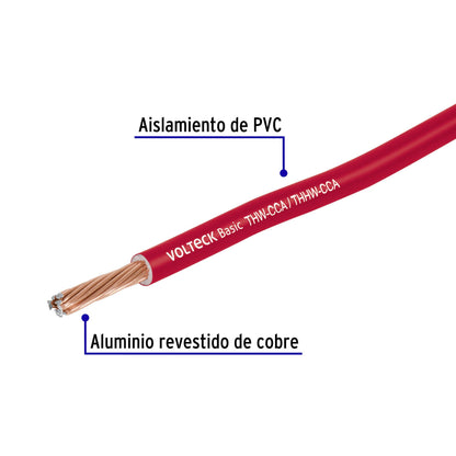 Rollo de 100 metros de cable THW CCA 10 AWG rojo, Basic CCA-10R 40210 MM1