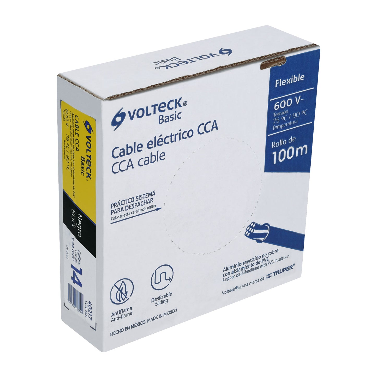 Rollo de 100 metros de cable THW CCA 14 AWG negro, Basic CCA-14N 40217 MM1