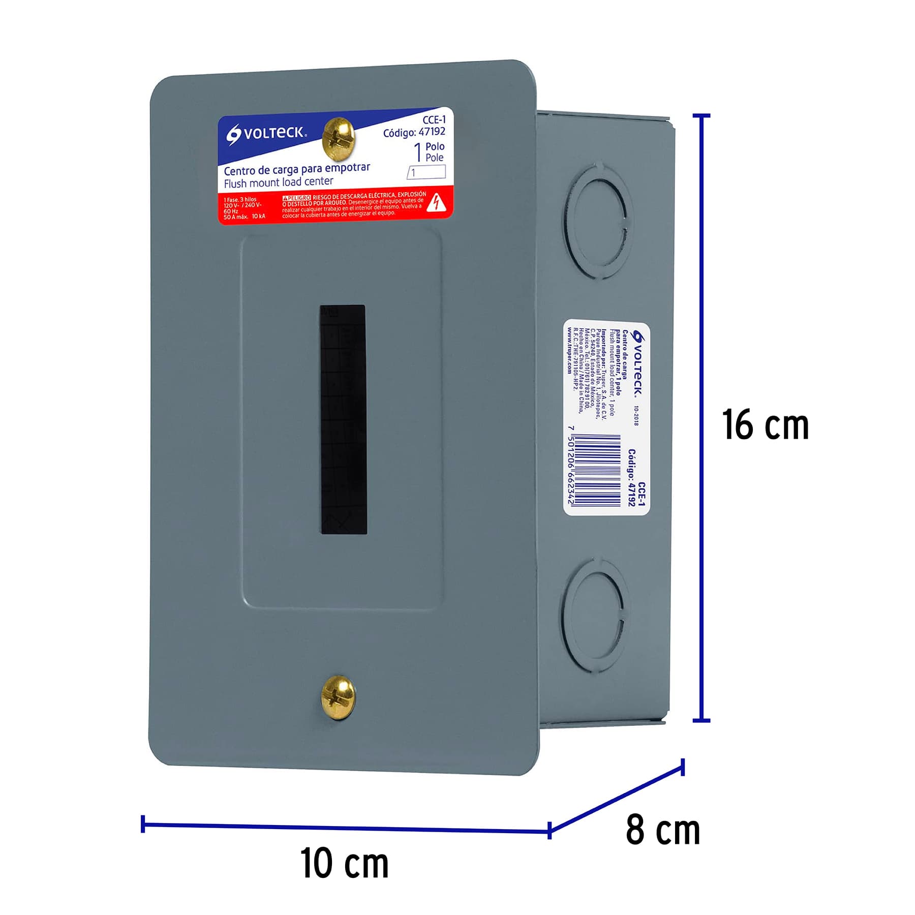 Centro de carga empotrable, 1 polo, Volteck CCE-1 47192 MM0