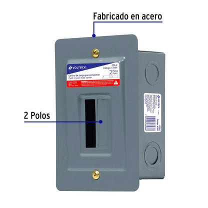 Centro de carga empotrable, 2 polos, Volteck CCE-2 47194 MM0