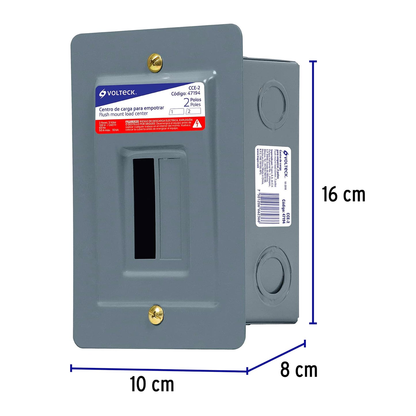 Centro de carga empotrable, 2 polos, Volteck CCE-2 47194 MM0