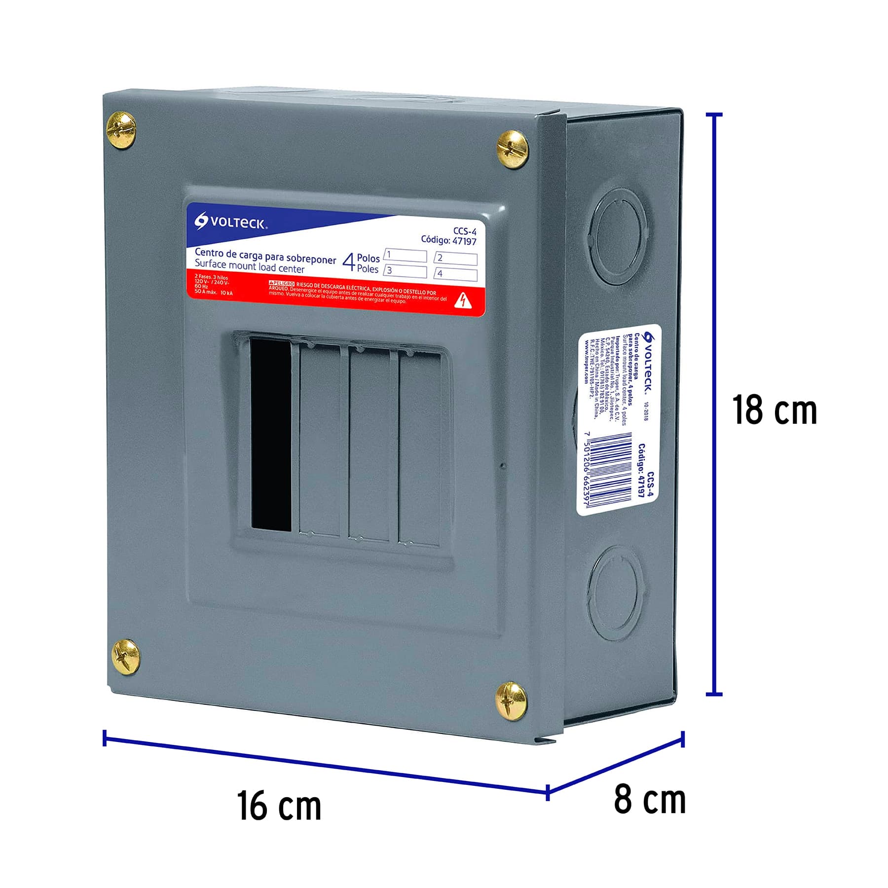 Centro de carga de sobreponer, 4 polos, Volteck CCS-4 47197 MM0