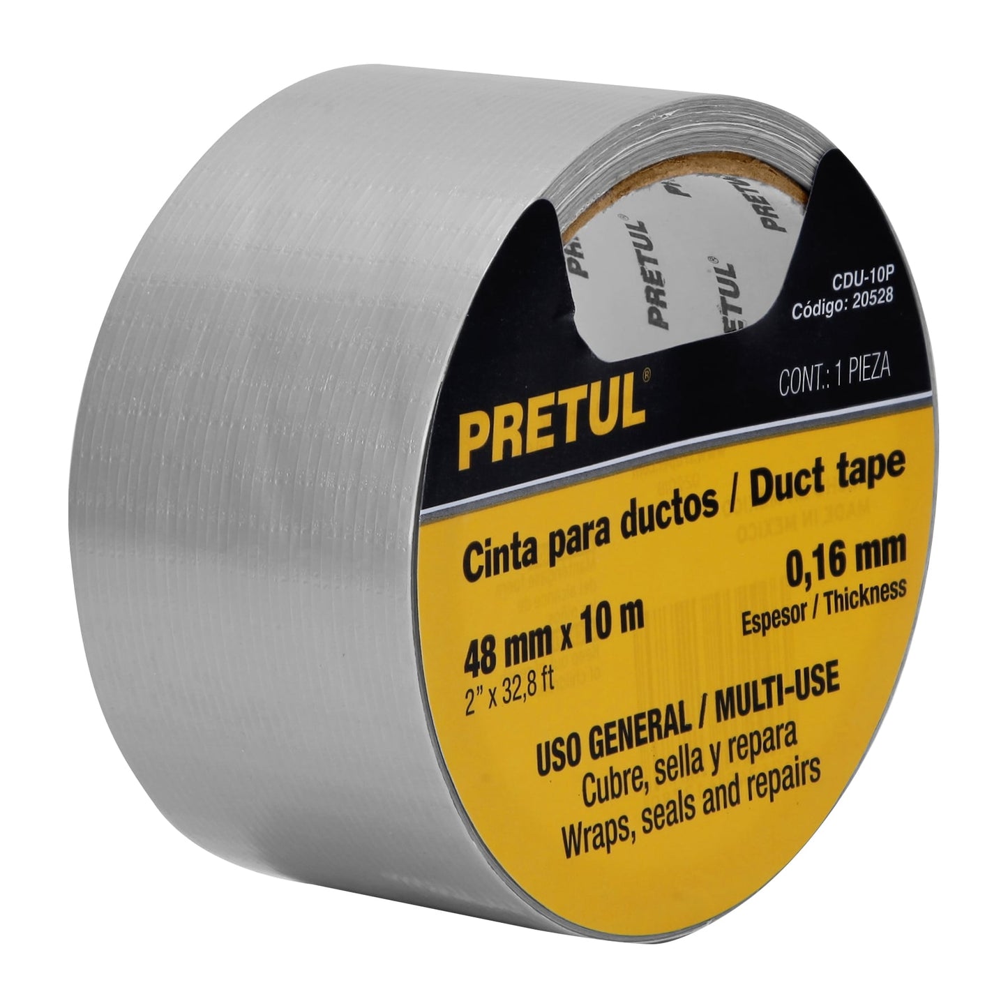 Cinta para ducto 10m x 48mm, espesor 0.16mm, Pretul CDU-10P 20528 MM00