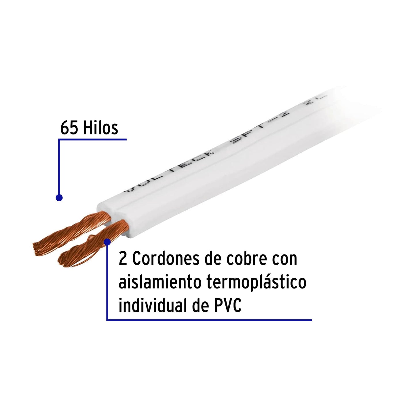 Rollo de 100 m cordón dúplex 12 AWG, Volteck CDU-12E 46079 MM2