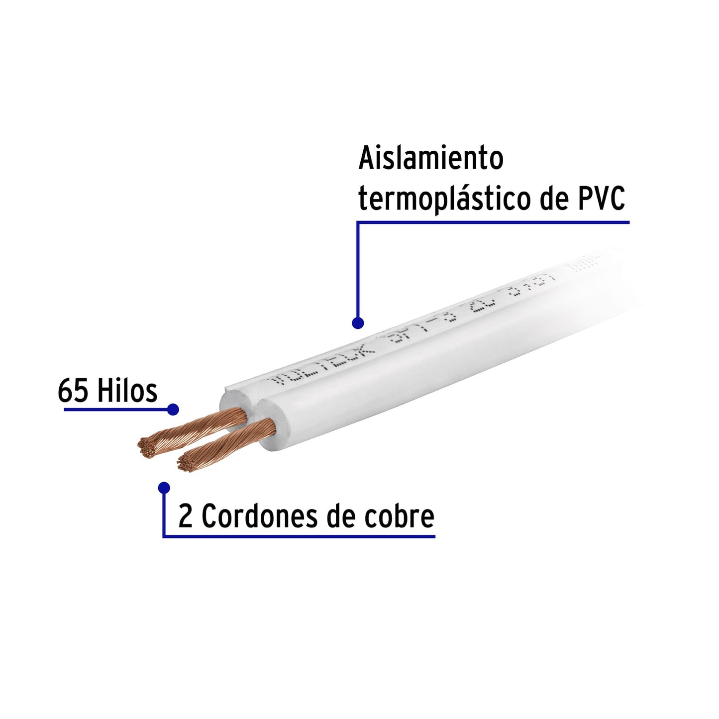 Rollo de 100 m de cordón dúplex flexible SPT 12 AWG, Volteck CDU-12 46066 MM2