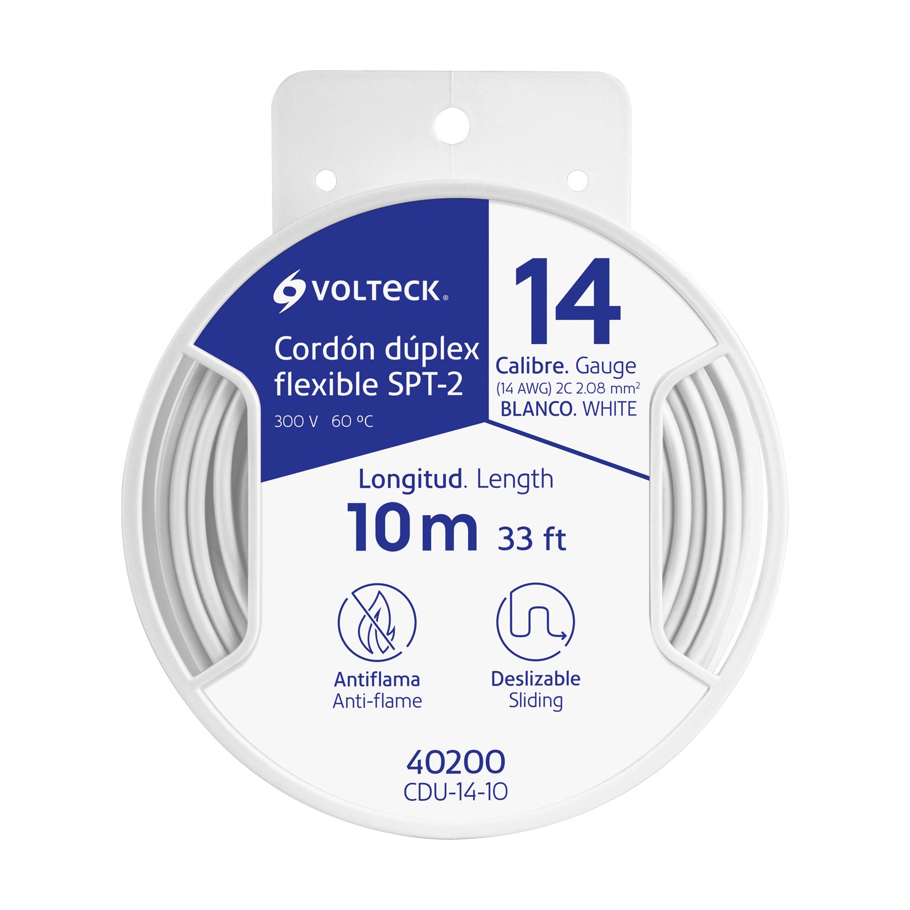 Carrete con 10 m cordón dúplex flexible SPT 14 AWG, Volteck CDU-14-10 40200 MM1