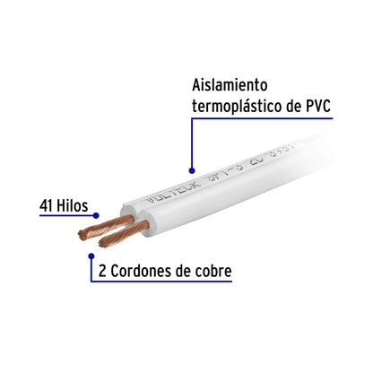 Metro de cordón dúplex flexible SPT 14 AWG en carrete 500 m CDU-14-500 40042 MM2