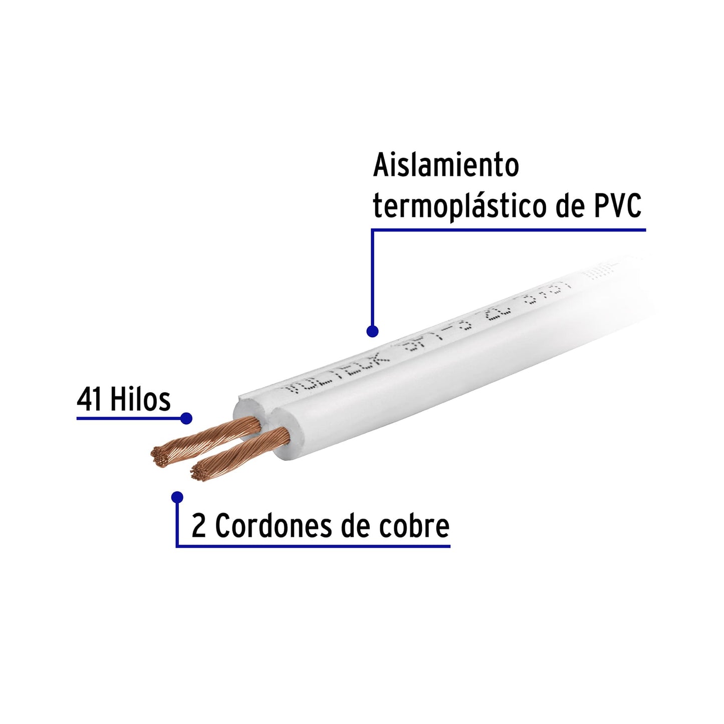 Rollo de 100 m de cordón dúplex flexible SPT 14 AWG, Volteck CDU-14 46067 MM2