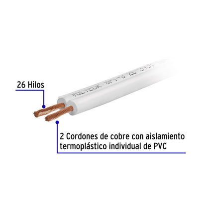 Carrete con 12 m cordón dúplex flexible SPT 16 AWG, Volteck CDU-16-12 40201 MM1