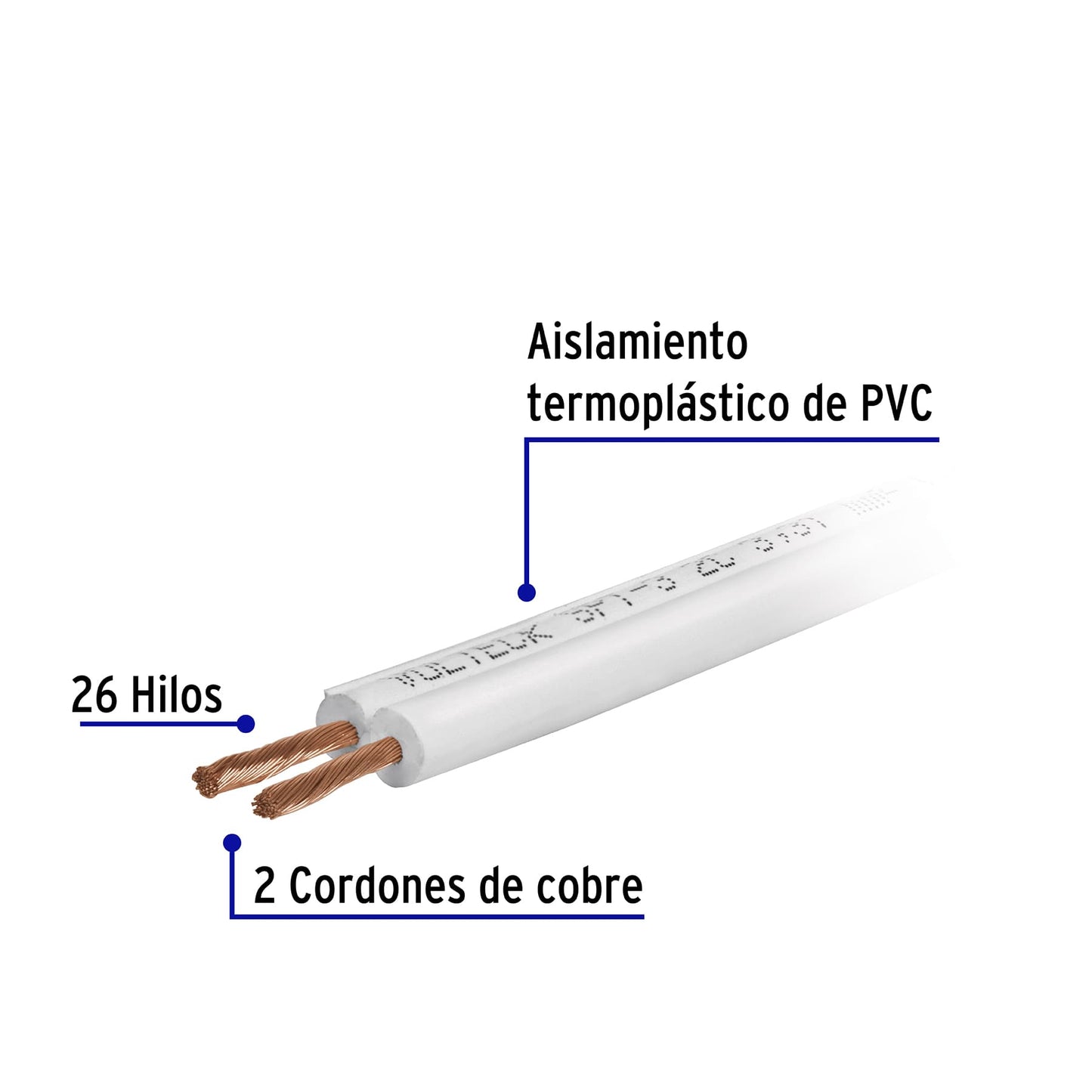 Rollo de 100 m de cordón dúplex flexible SPT 16 AWG, Volteck CDU-16 46068 MM2