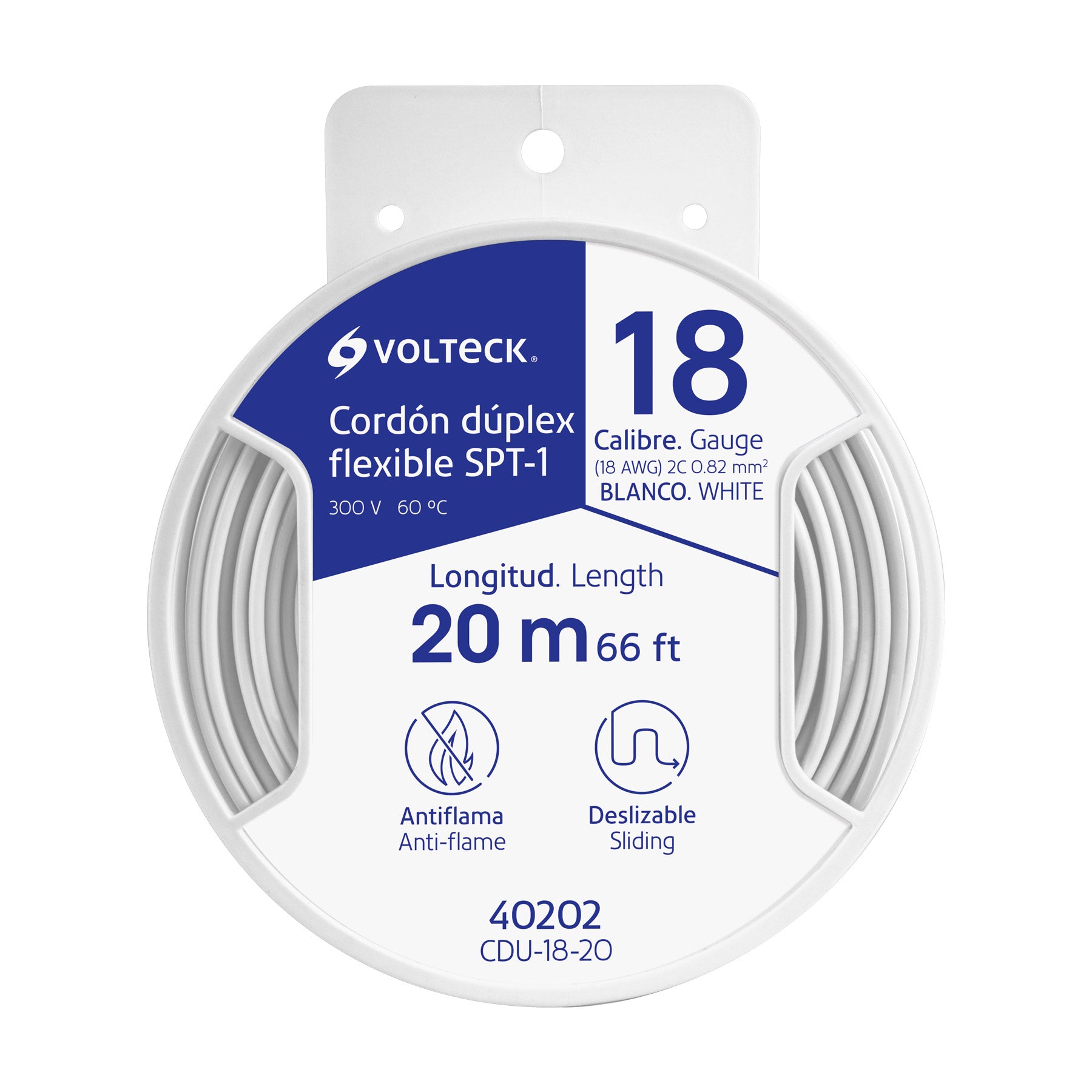 Carrete con 20 m cordón dúplex flexible SPT 18 AWG, Volteck CDU-18-20 40202 MM1