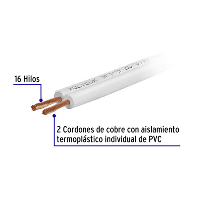 Carrete con 20 m cordón dúplex flexible SPT 18 AWG, Volteck CDU-18-20 40202 MM1