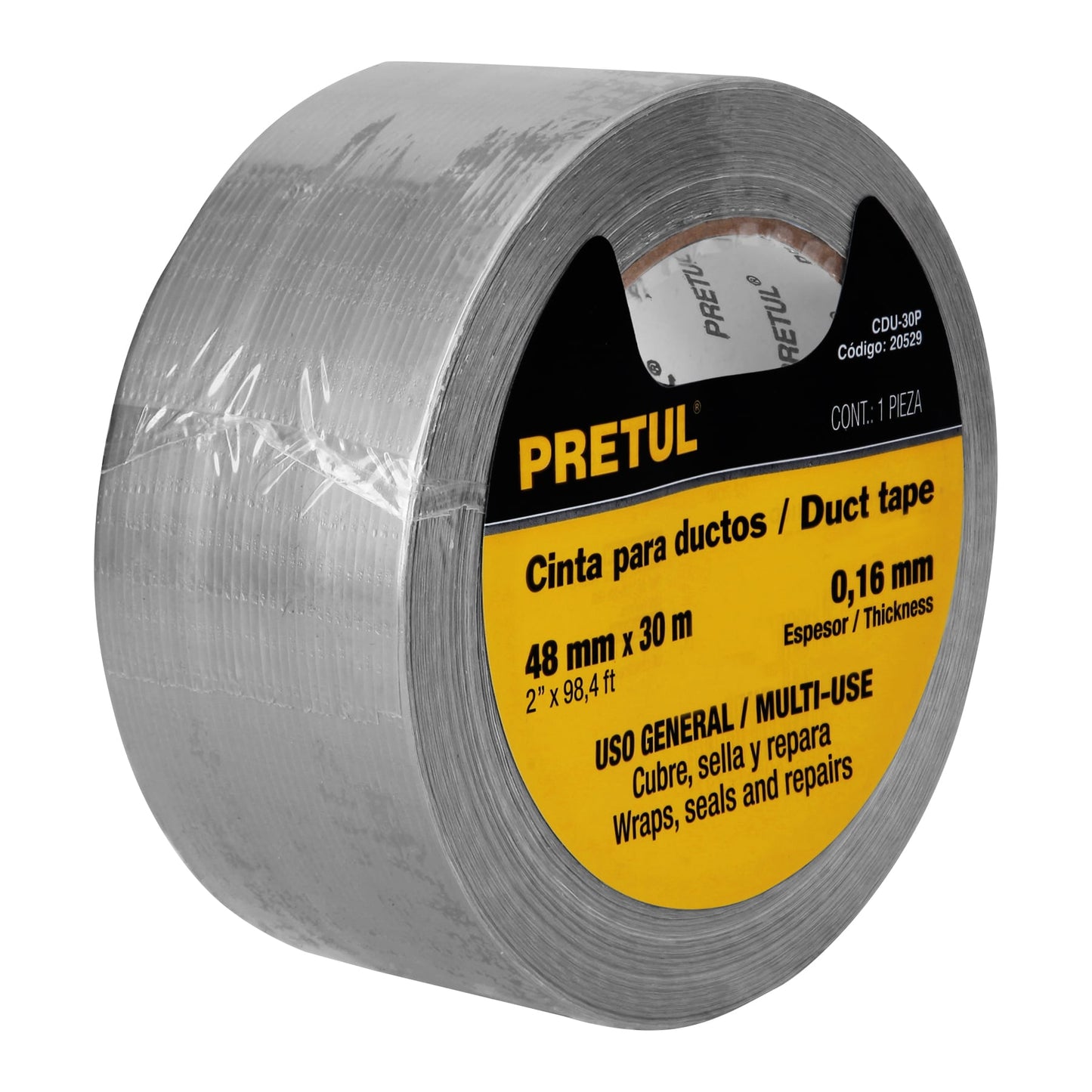 Cinta para ducto 30m x 48mm, espesor 0.16mm, Pretul CDU-30P 20529 MM00