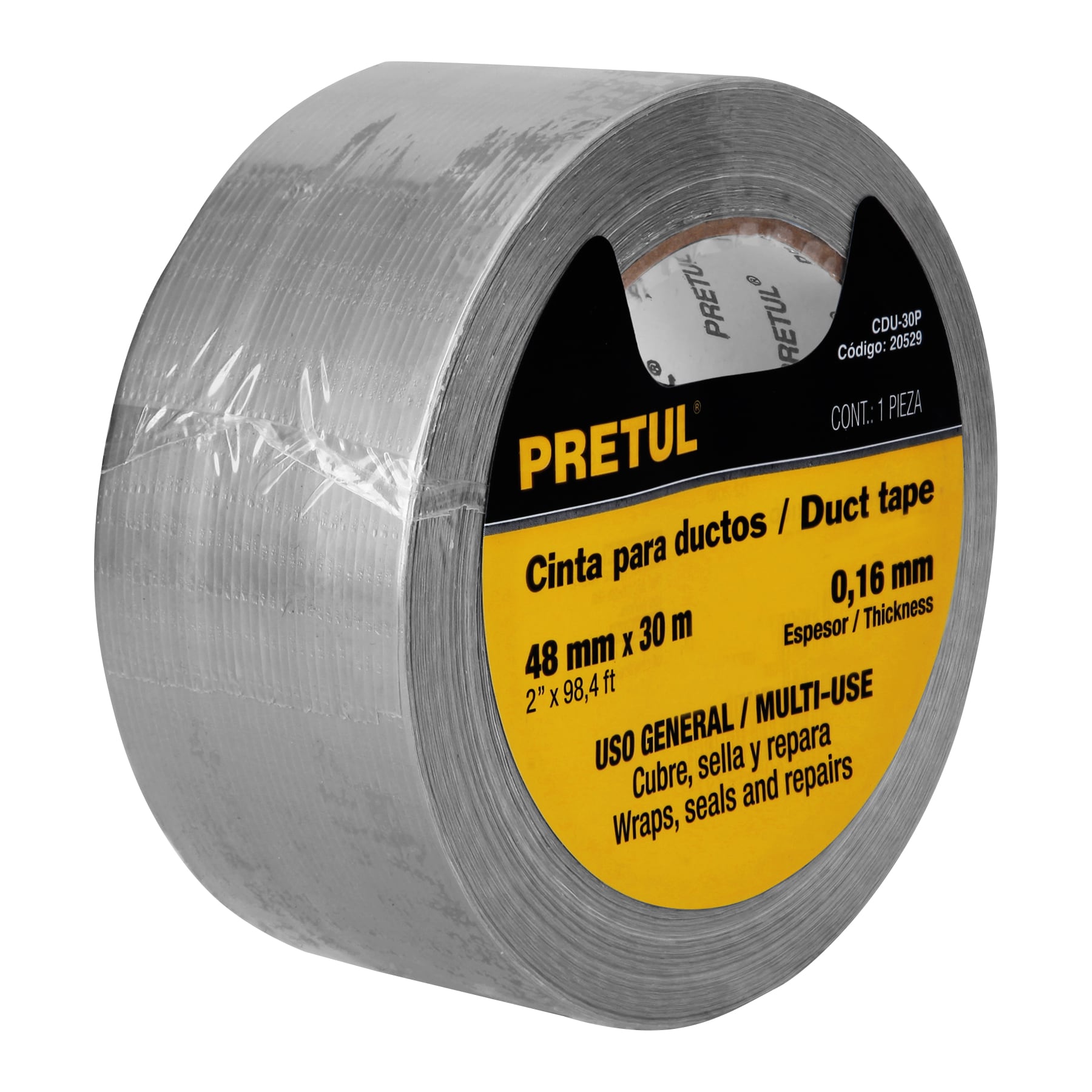 Cinta para ducto 30m x 48mm, espesor 0.16mm, Pretul CDU-30P 20529 MM00